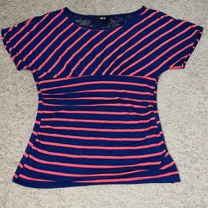 Navy and orange/coral striped shirt